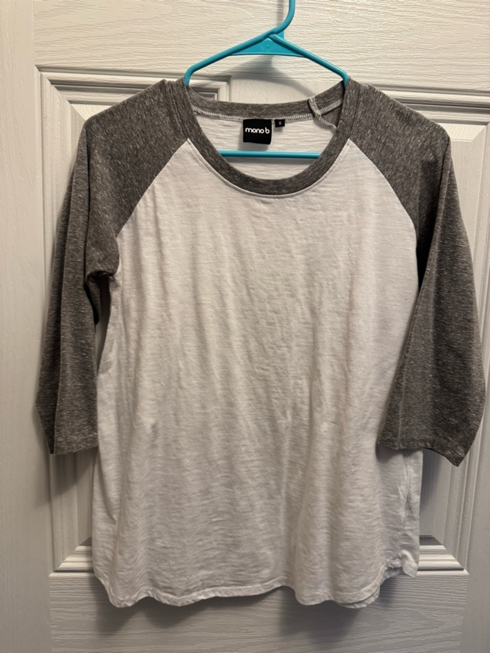 Mono B White and Charcoal Heather Raglan Baseball Top